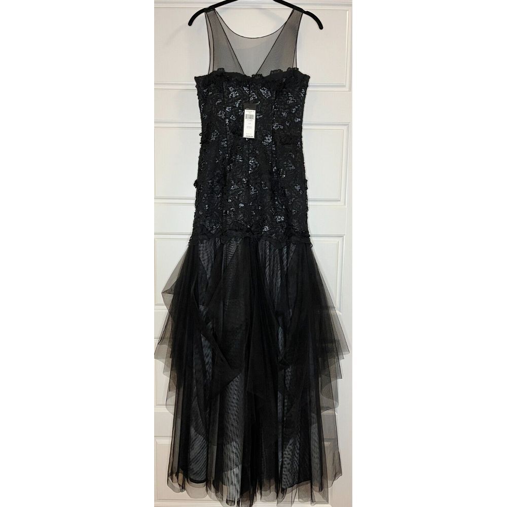 NWT BCBG Maxazria Rita Dress $958 Sleeveless Floral Embroidered Black Womens 2 - Picture 3 of 16